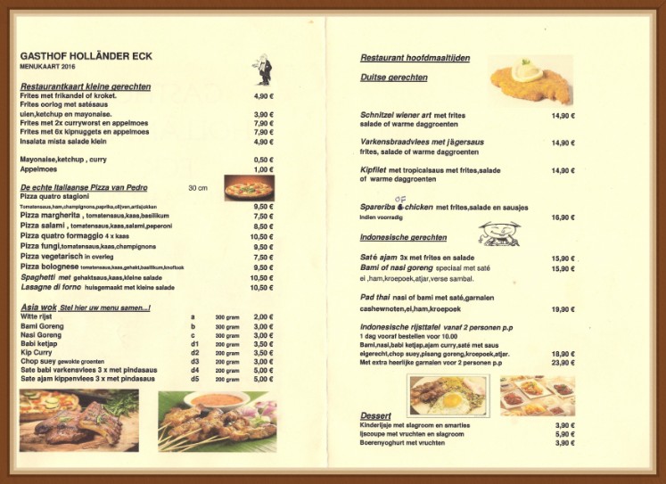 Restaurant & Menukaart Sauerland Holländer Eck Appartement verhuur